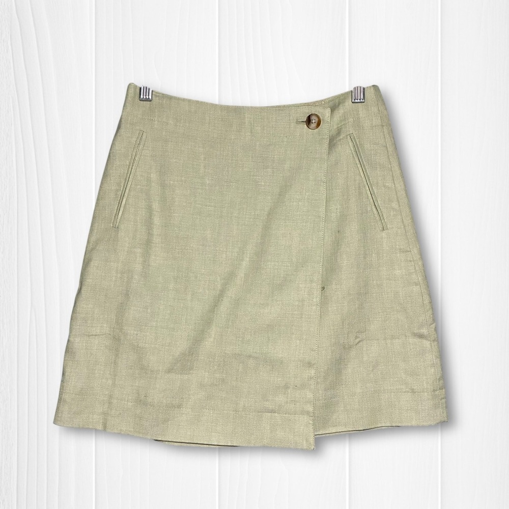 EUC J.Crew Linen Blend Wrap Front A-Line Mini Skirt‎ Women 0 Tan